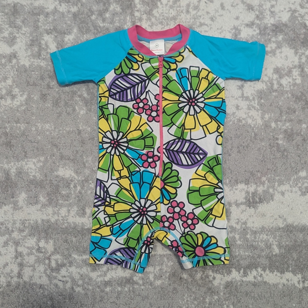 Floral Kids Swim Suit - Blue and Pink